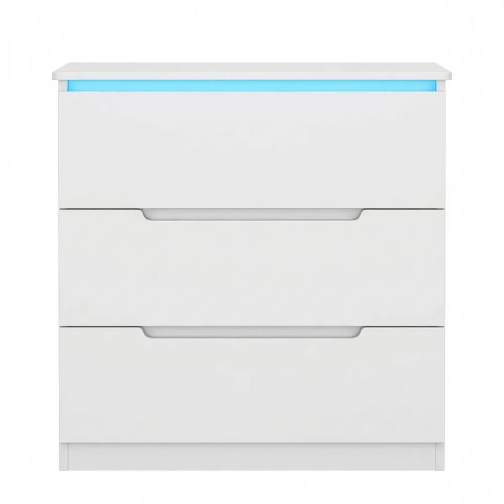 Moderne Kommode mit LED-Beleuchtung und Schubladen, ideal für Wohnzimmer und Schlafzimmer, 40 x 70 x 80 cm, Weiß