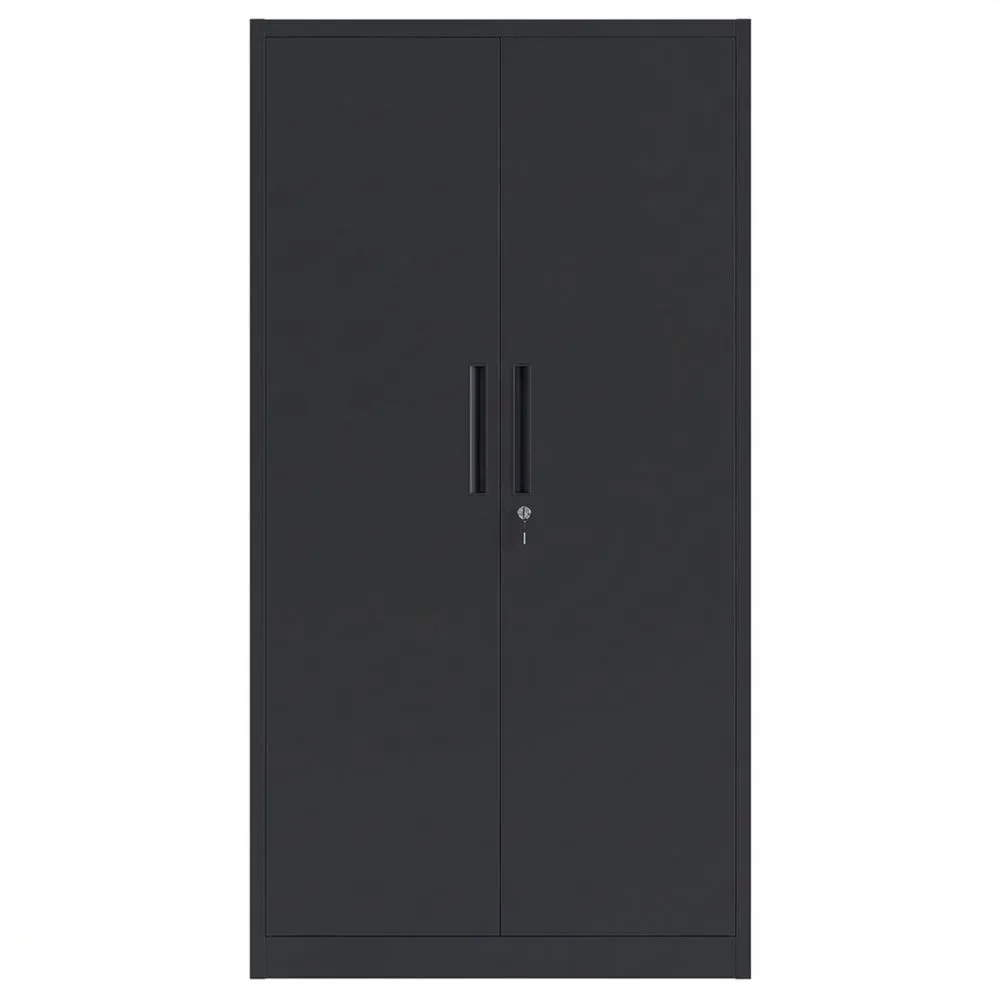 Abschließbarer Metallschrank mit 6 Fächern und Kleiderstange, Doppeltüren, Schwarz, 175x40x80 cm