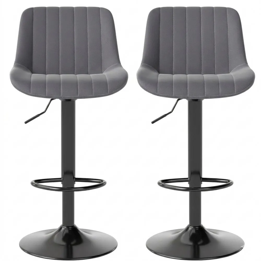 Drehbarer Barhocker im 2er-Set, höhenverstellbar, PU-Leder, mit Lehne, dunkelgrau
