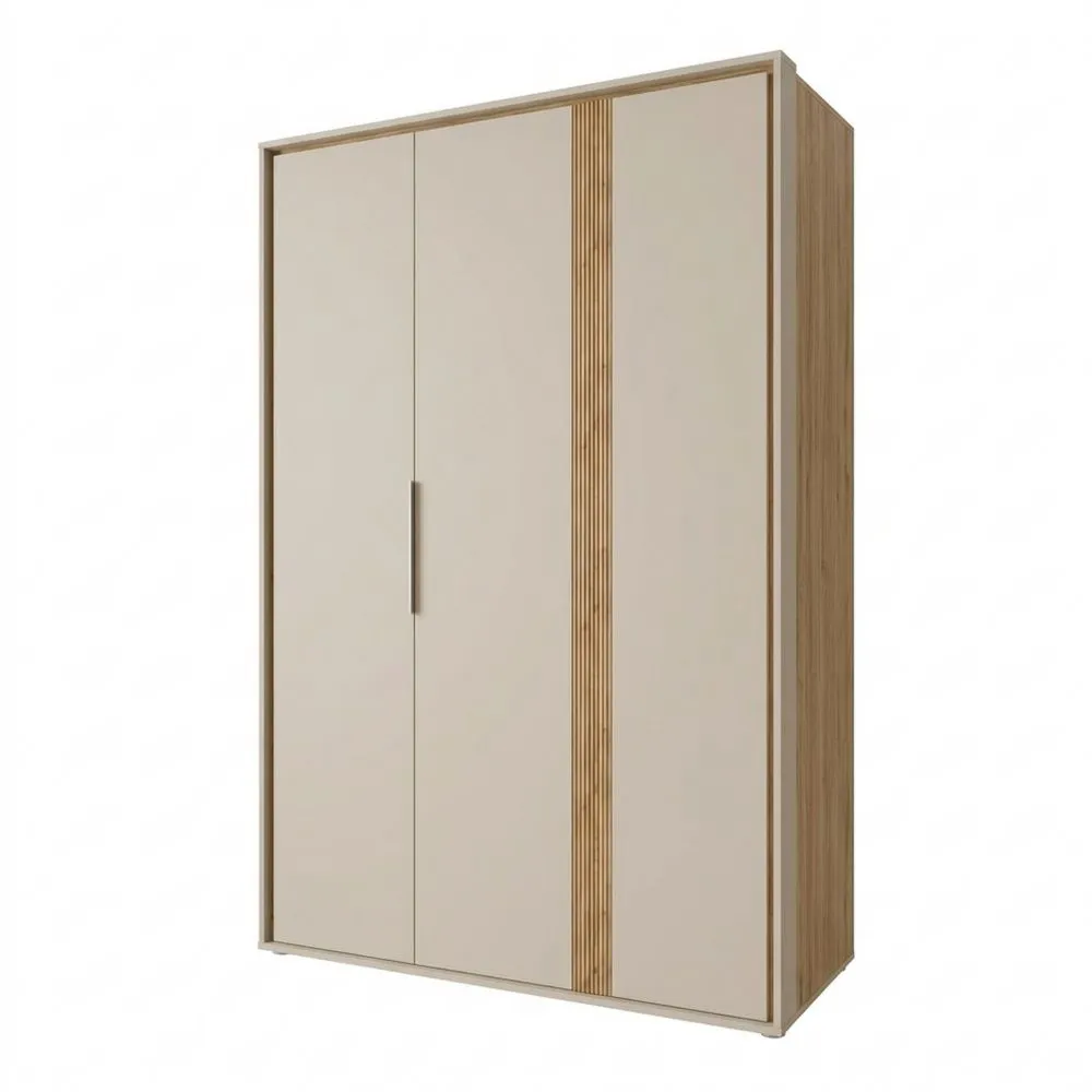 Moderner Kleiderschrank mit Drehtüren für Kinder- und Jugendzimmer, Kaschmir-Beige, Eiche Dekor