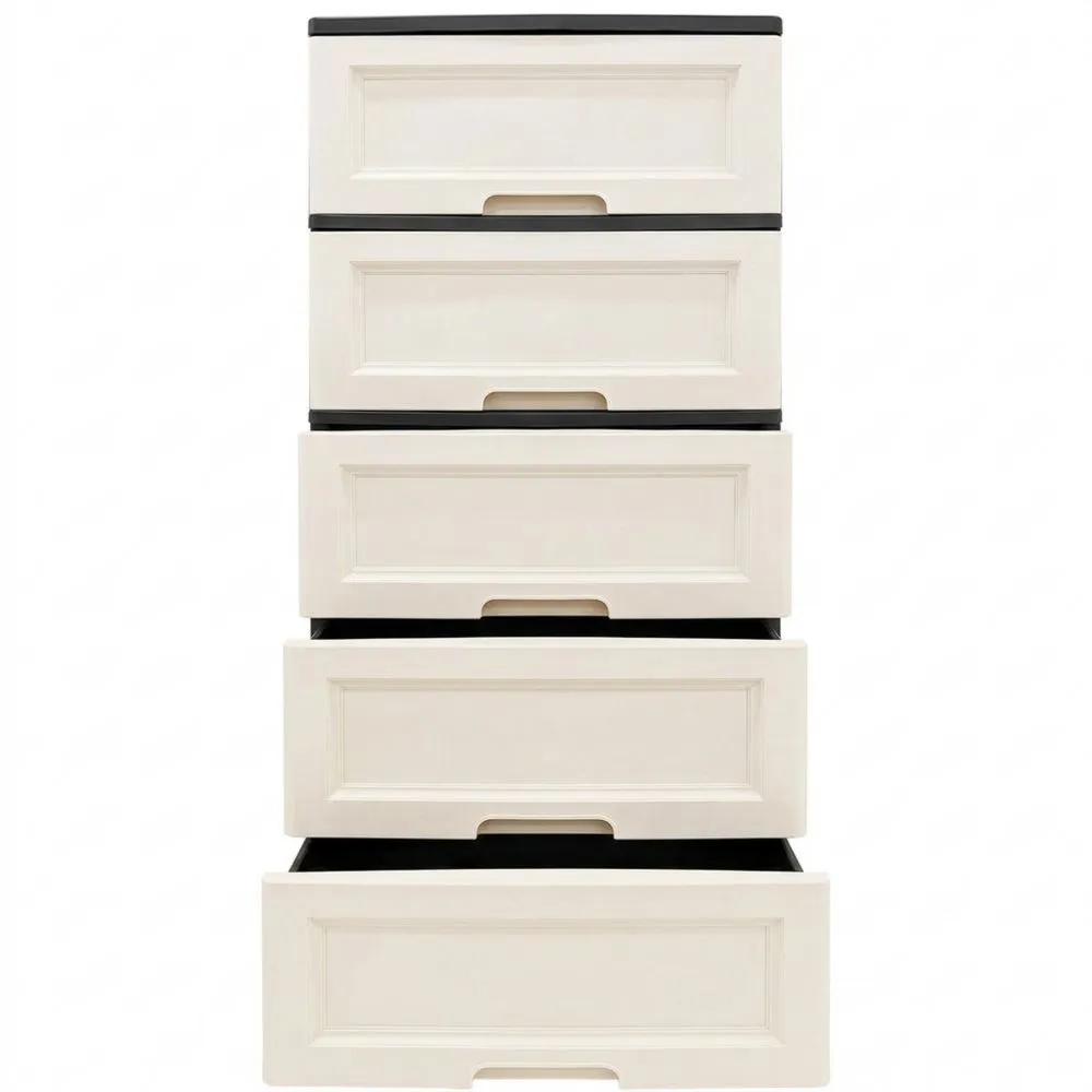 Hochschrank mit 5 großen Schubladen in Schwarz/Weiß