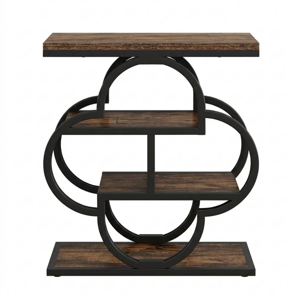 Schmaler Beistelltisch mit Holzplatten und Metallrahmen, ideal für Schlafzimmer und Wohnzimmer