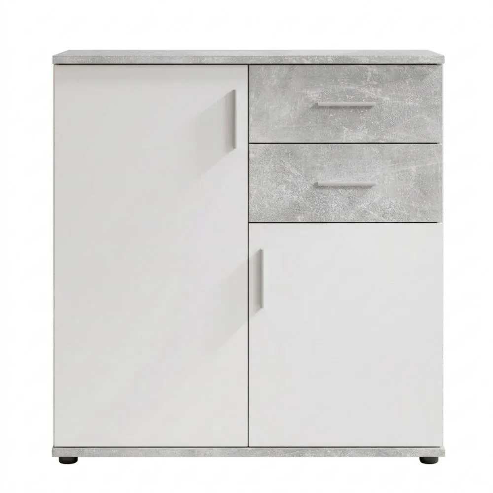 Moderne Kommode in Betonoptik mit viel Stauraum, Weiß, 80 x 82 x 35 cm