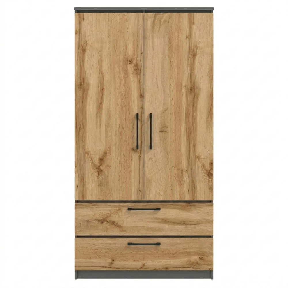 Vielseitiger Mehrzweckschrank mit Schubladen und Kleiderstange, 90x50x180 cm - Anthrazit/Eiche