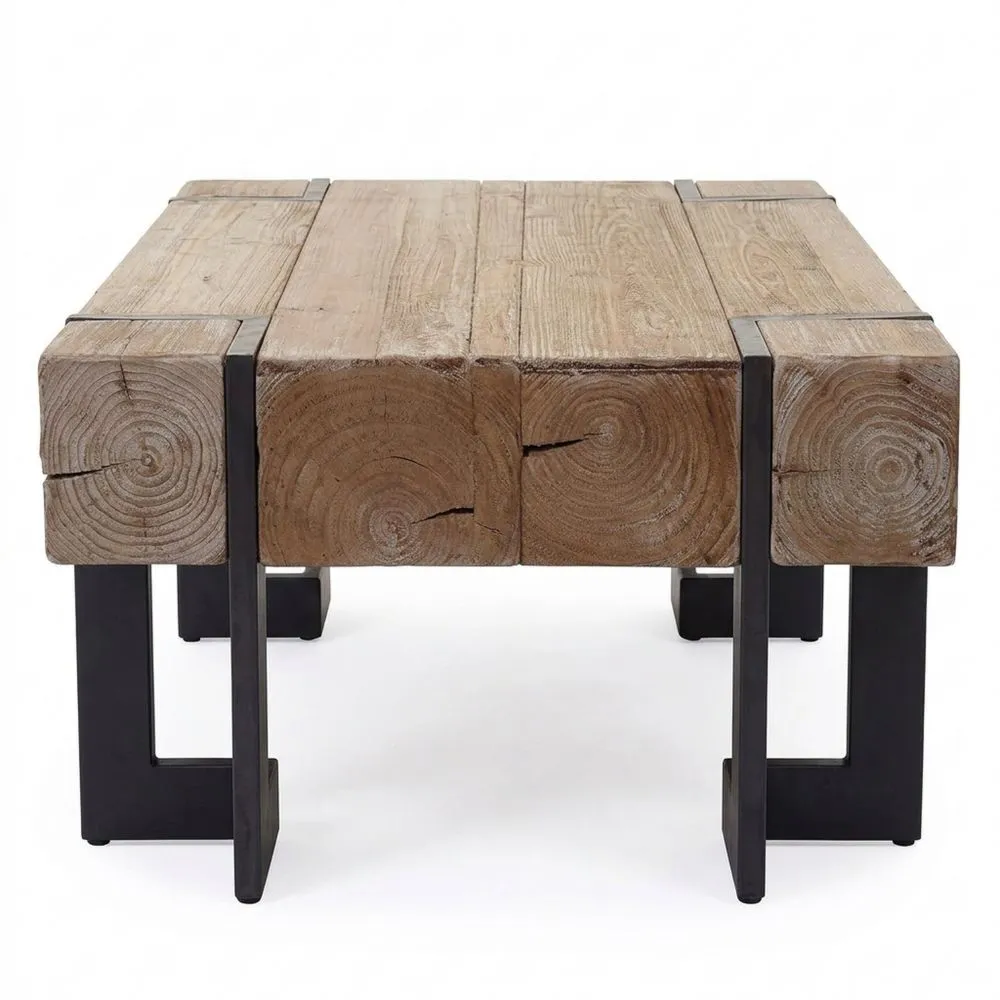 Rustikaler Wohnzimmertisch aus massivem Tannenholz, naturfarben 60x60cm