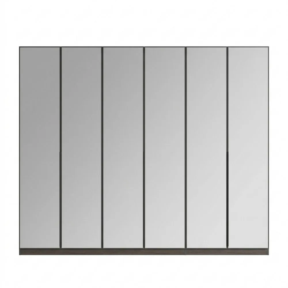 6-türiger Kleiderschrank mit Spiegeln für Schlafzimmer und Flur, Grau Metallic