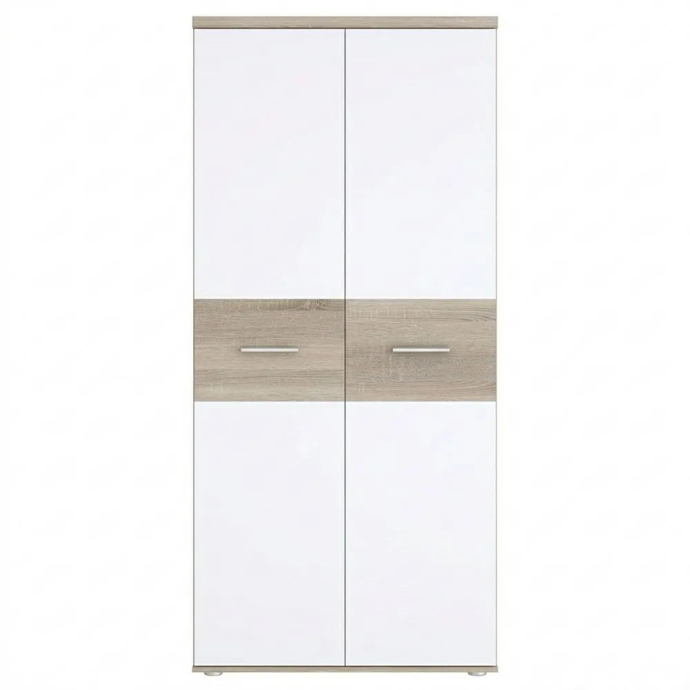 Eleganter zweitüriger Kleiderschrank im skandinavischen Stil, Sonoma Eiche und Weiß, 80x189x53 cm
