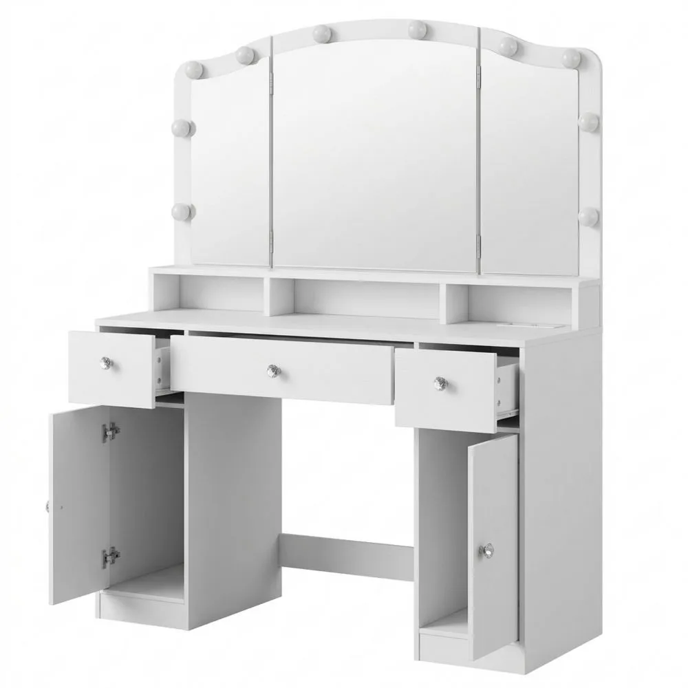 Moderner Frisiertisch mit LED-Beleuchtung und Stauraum, Weiß