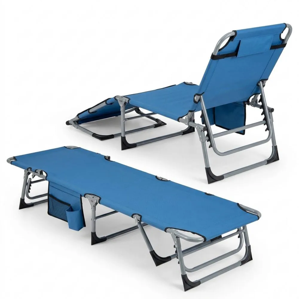 Faltbare Gartenliege mit Verstellbarer Rückenlehne, Abnehmbarem Kissen und Seitentasche
