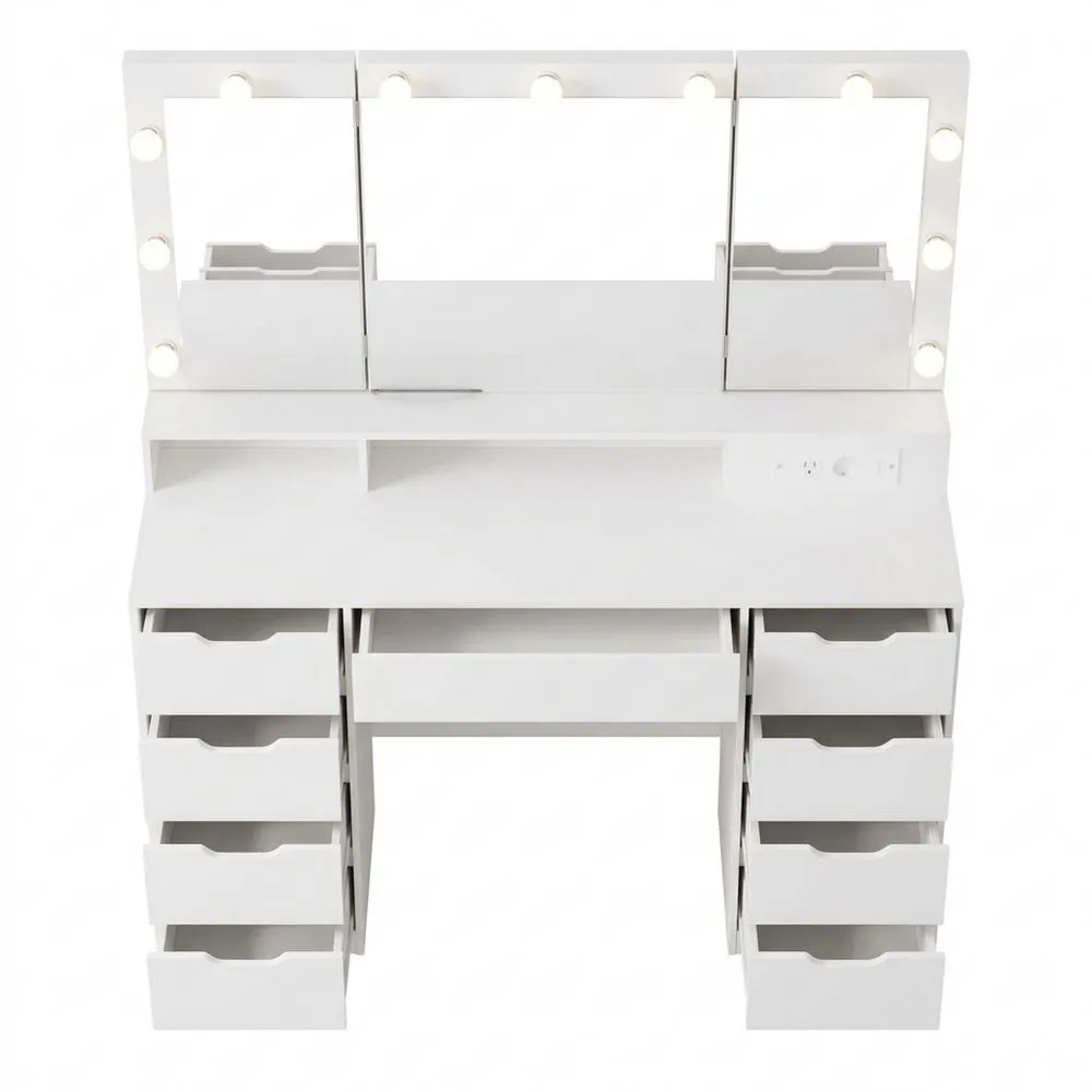 Schminktisch mit dreiteiligem Spiegel und 11 Glühbirnen