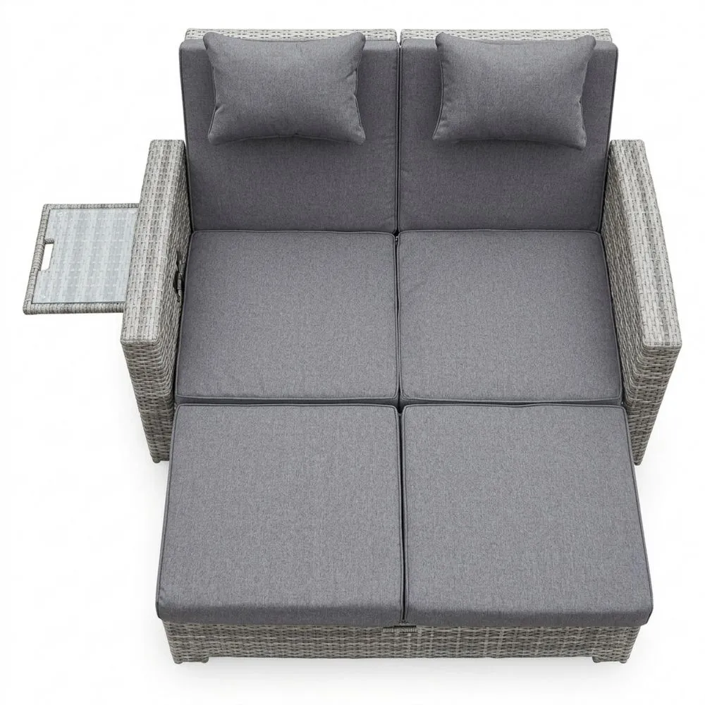 Wetterfestes Garten-Multifunktionssofa aus Poly-Rattan in Hellgrau