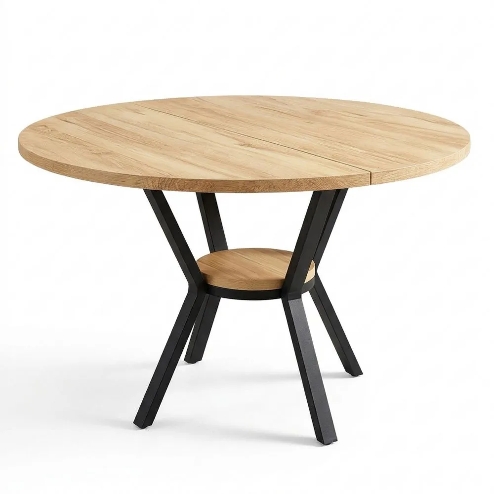 Runder Esstisch für 2-4 Personen, kleiner Küchentisch aus Holz, mit Ablage, für Küche, Wohnzimmer und Büro, Industrielles Design, 80 x 75 cm