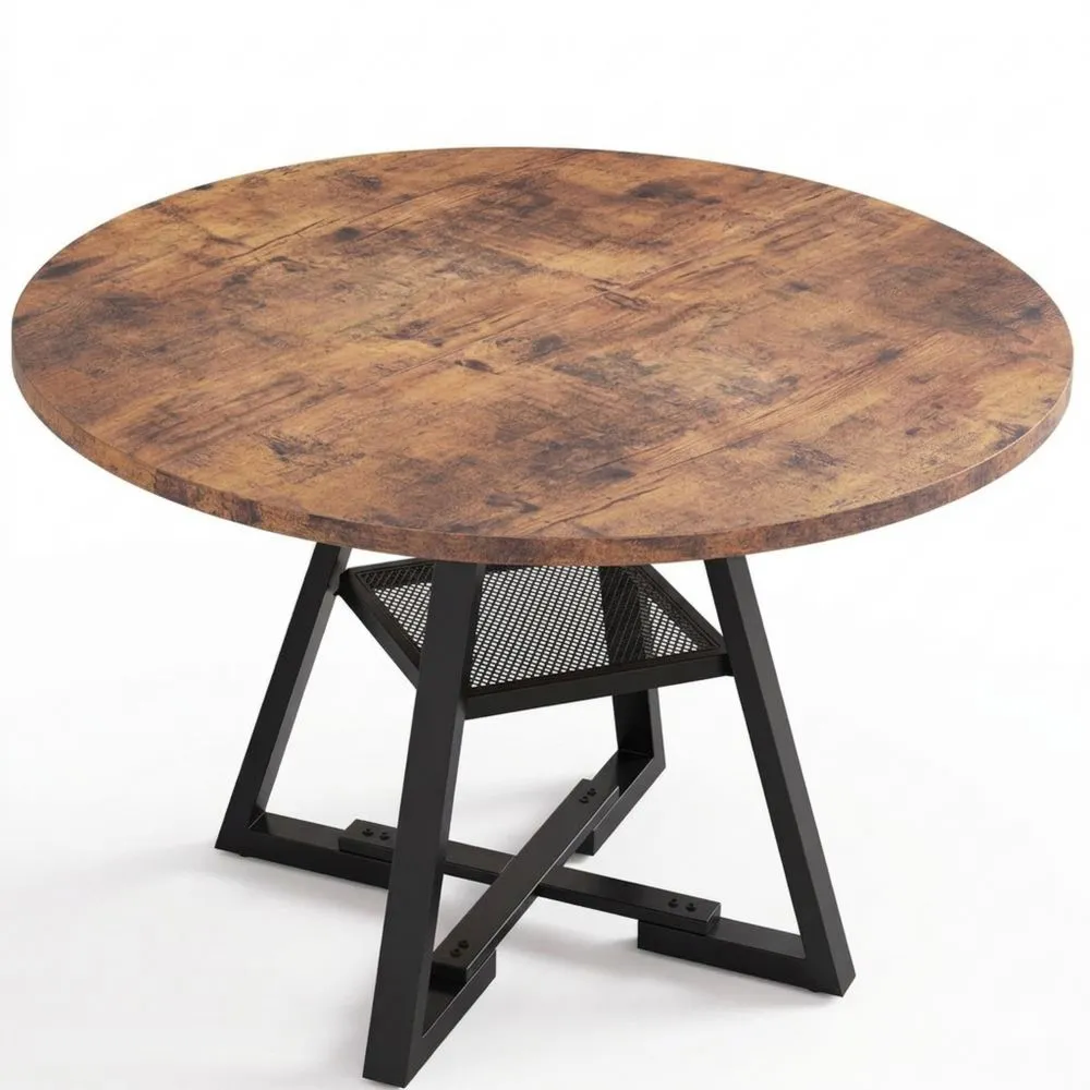 Runder Esstisch für 2–4 Personen, platzsparender Holztisch im Industrial Design