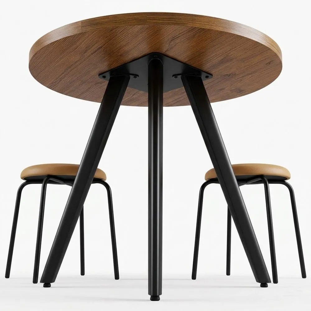 Runder Esstisch für 2 Personen, 80 cm, Mid-Century Design mit Holzmaserung, ideal für kleine Räume