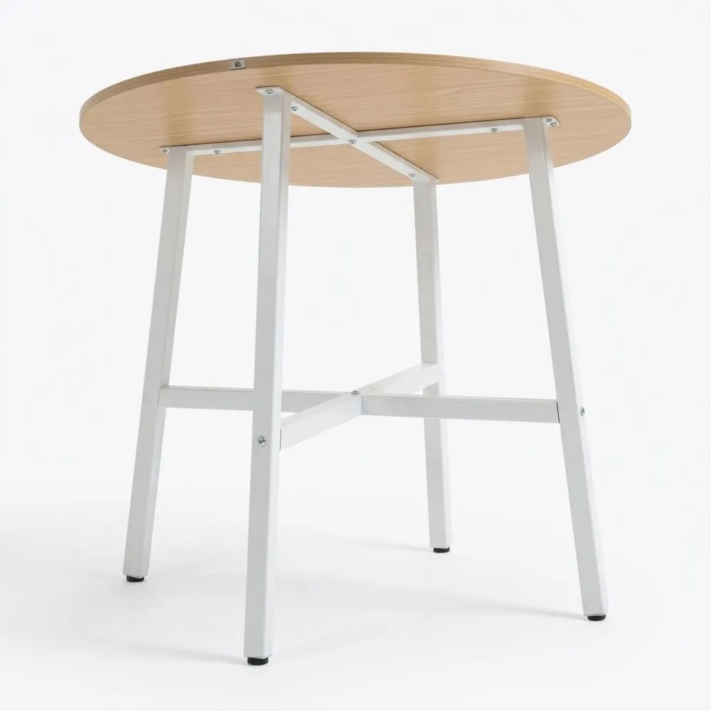 Runder Esstisch aus Naturholz für 4 Personen mit Stahlrahmen