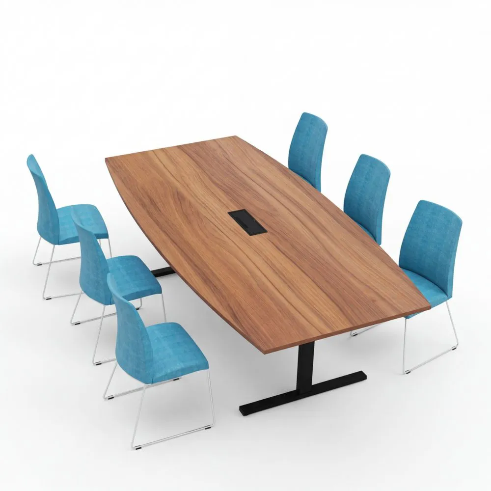 Konferenztisch in Bootsform mit Elektrifizierung, 240 x 120 cm, Nussbaum