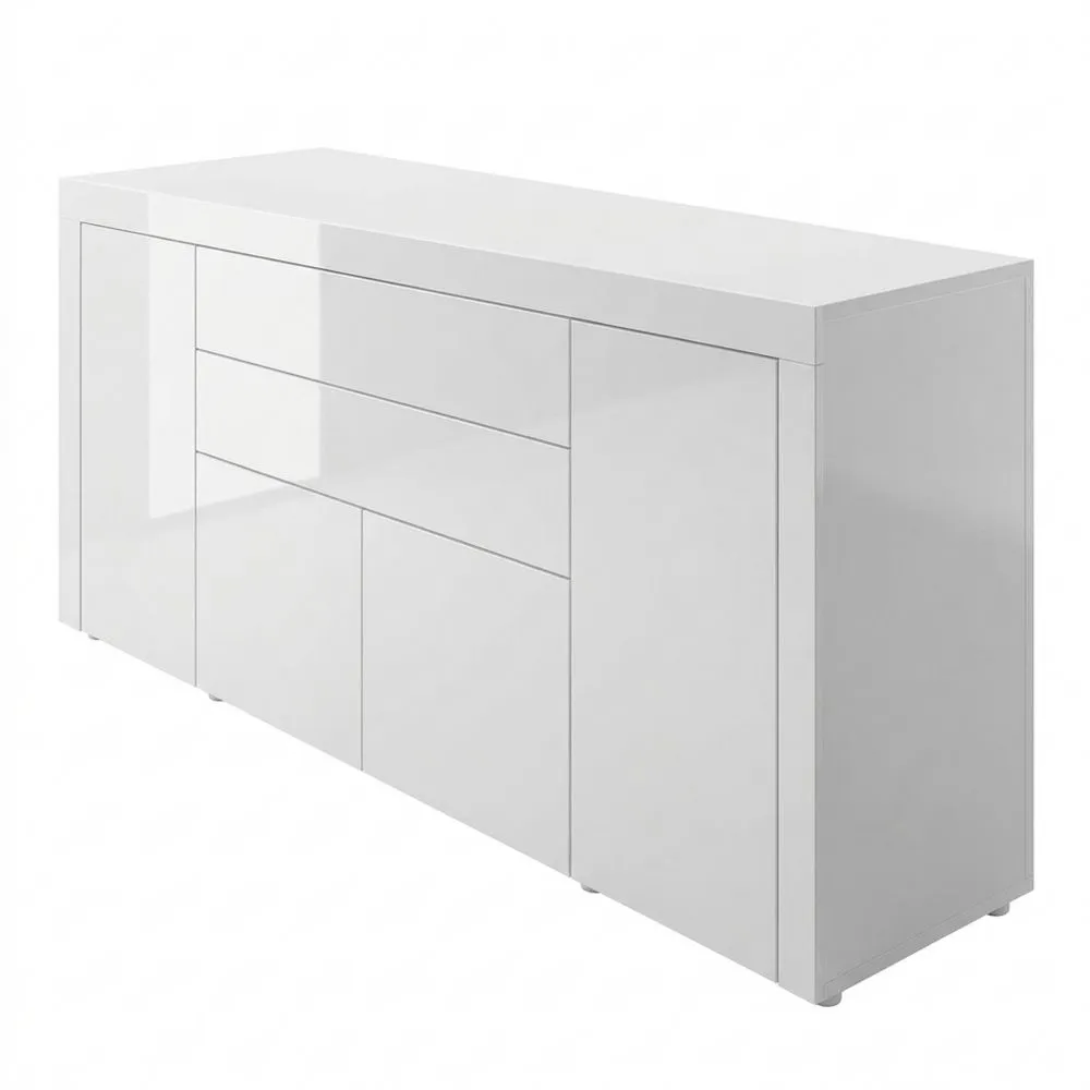 Hochglanz-Kommode mit Türen und Schubladen, Weiß