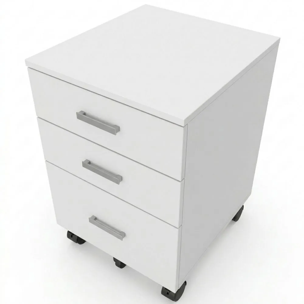 Praktischer Rollcontainer mit 3 Schubladen, Mehrzweck-Aufbewahrungsschrank für Büro und Arbeitszimmer, Weiß