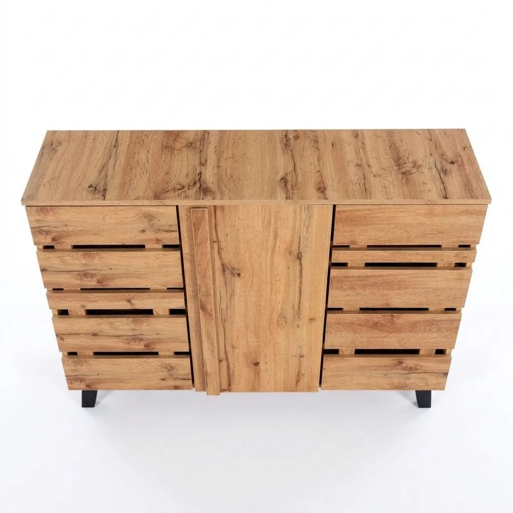 Moderne Anrichte mit 3 Türen und 8 Fächern, naturfarben