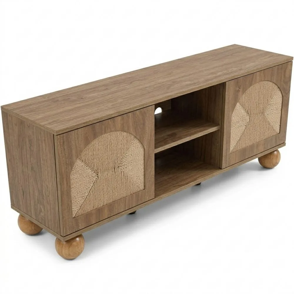 Natürlicher TV-Schrank mit geflochtener Front und offenen Fächern