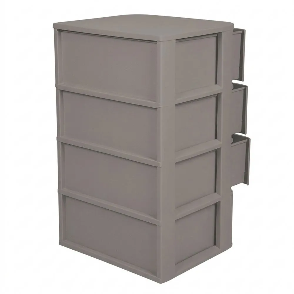 Großer Rollbarer Schubladenschrank mit 4 Kunststoffschubladen in Rillenoptik