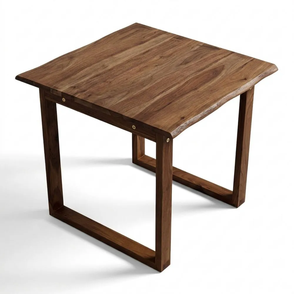 Massiver Esstisch aus Akazienholz mit echter Baumkante, 80 x 80 cm, nussbaumfarben, U-Gestell