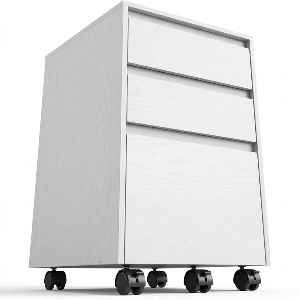 Mobiler Büroschrank mit Rollen und 3 Schubladen, Weiß-Schwarz, 40x70x40 cm