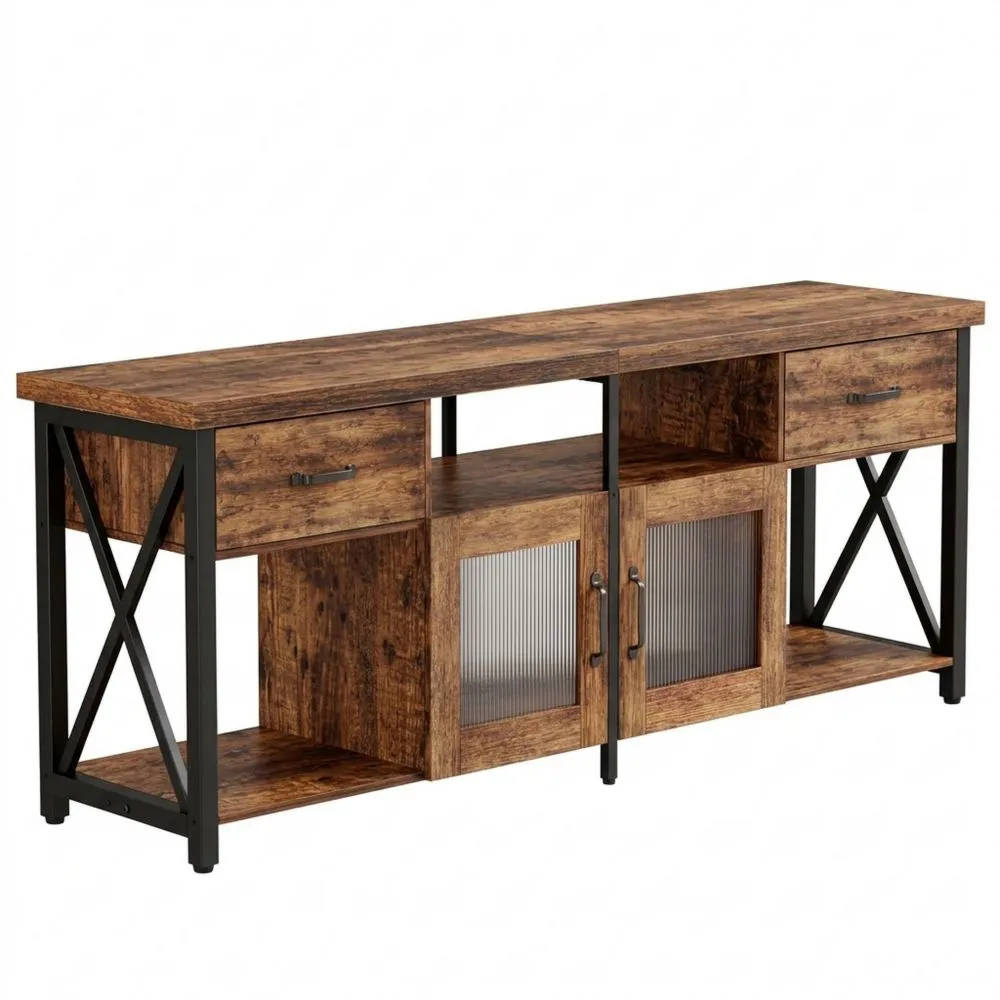 Industriestil Fernsehtisch mit Stauraum, 180cm für große Bildschirme, vielseitig einsetzbar