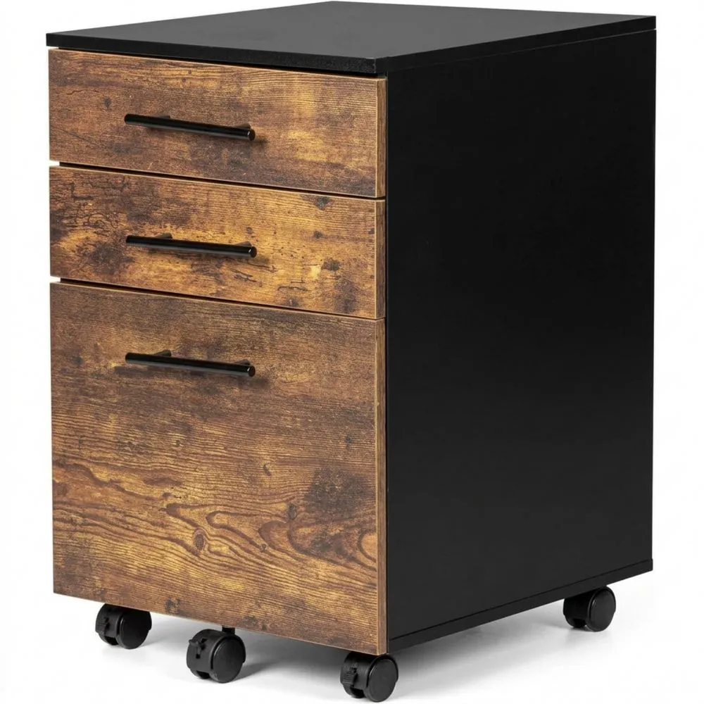 Mobiler Aktenschrank mit 3 Schubladen und Hängeregister, schwarz/braun