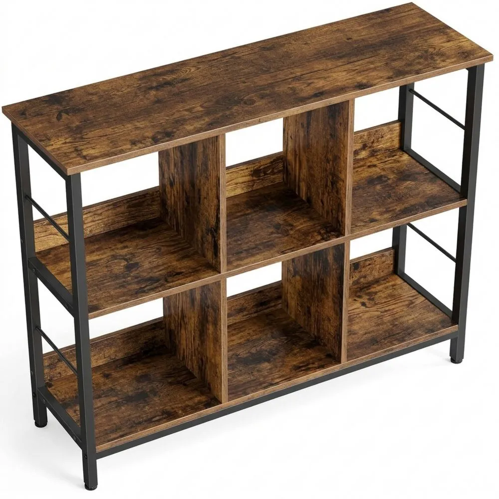 Zweistöckiges Regal mit 6 Fächern für verschiedene Räume, 33 x 120 x 80 cm, vintagebraun-schwarz