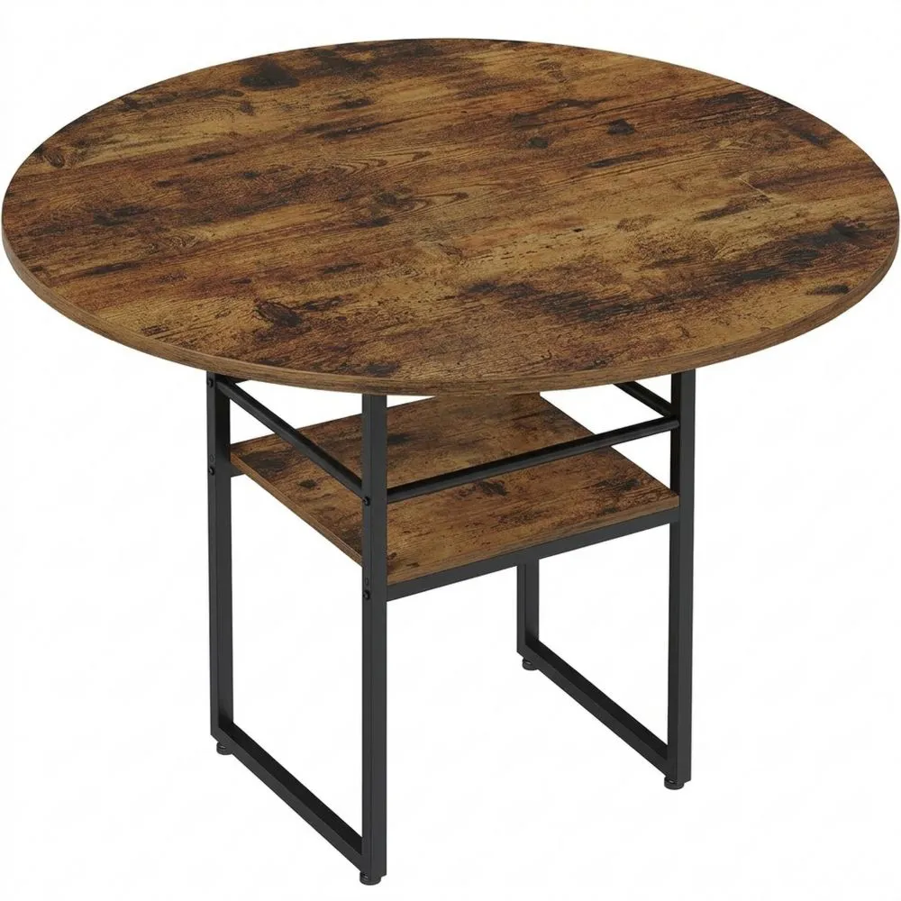 Runder Esstisch 120 cm mit Ablage in Rustikal Braun