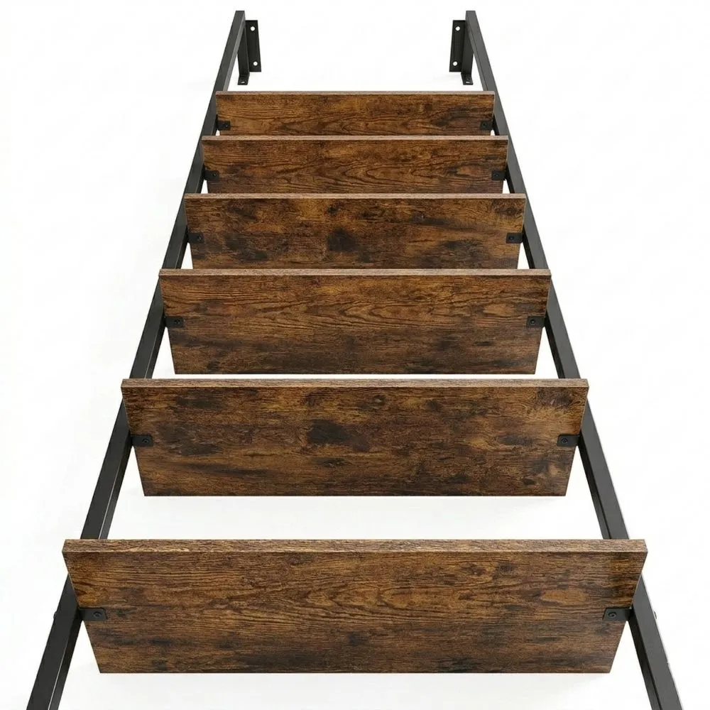 Industrielles Leiterregal mit 6 Ablagen für Wohnzimmer und Büro, Vintagebraun-schwarz