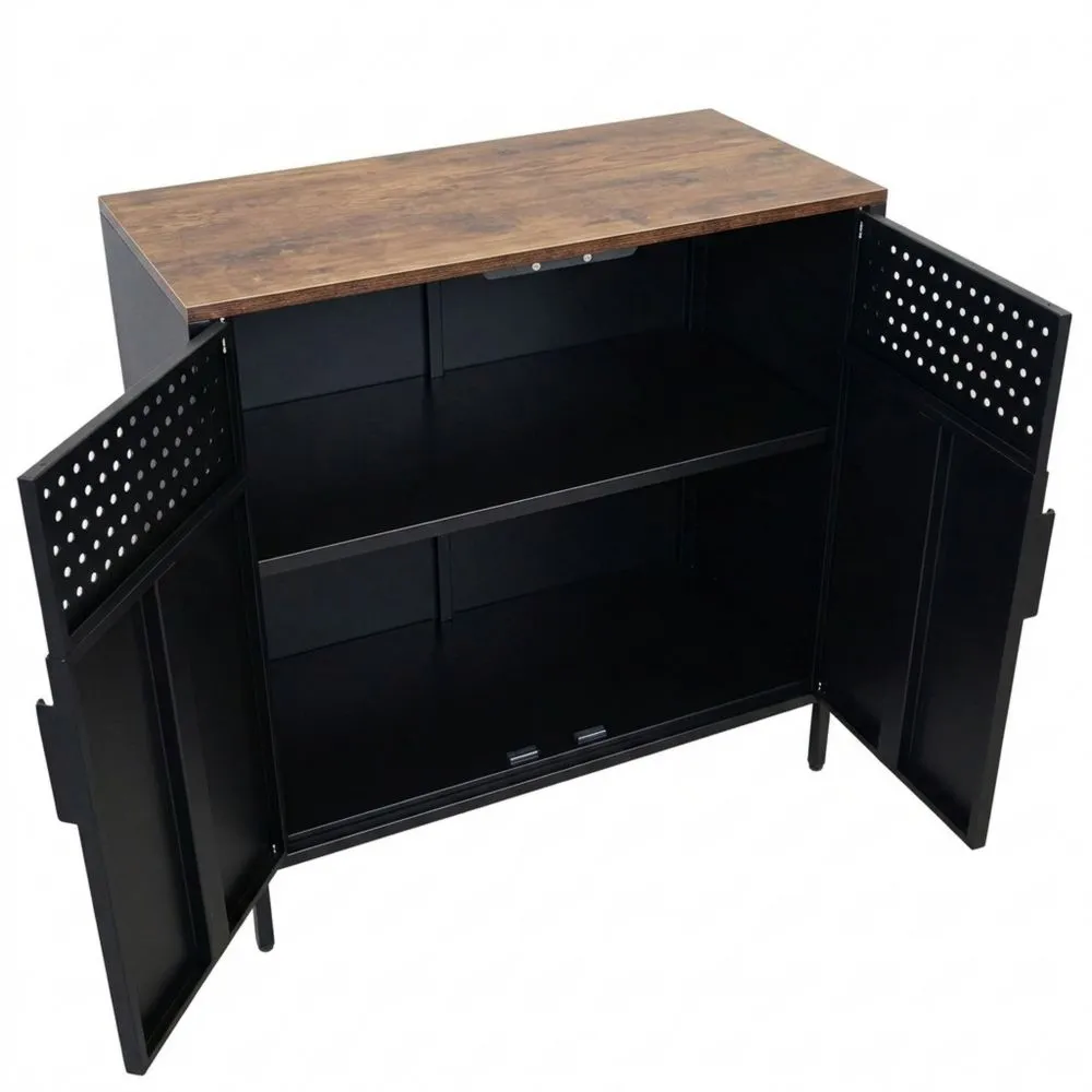 Metall-Aktenschrank mit Doppeltür und verstellbaren Einlegeböden, Stahl in Vintagebraun/Schwarz