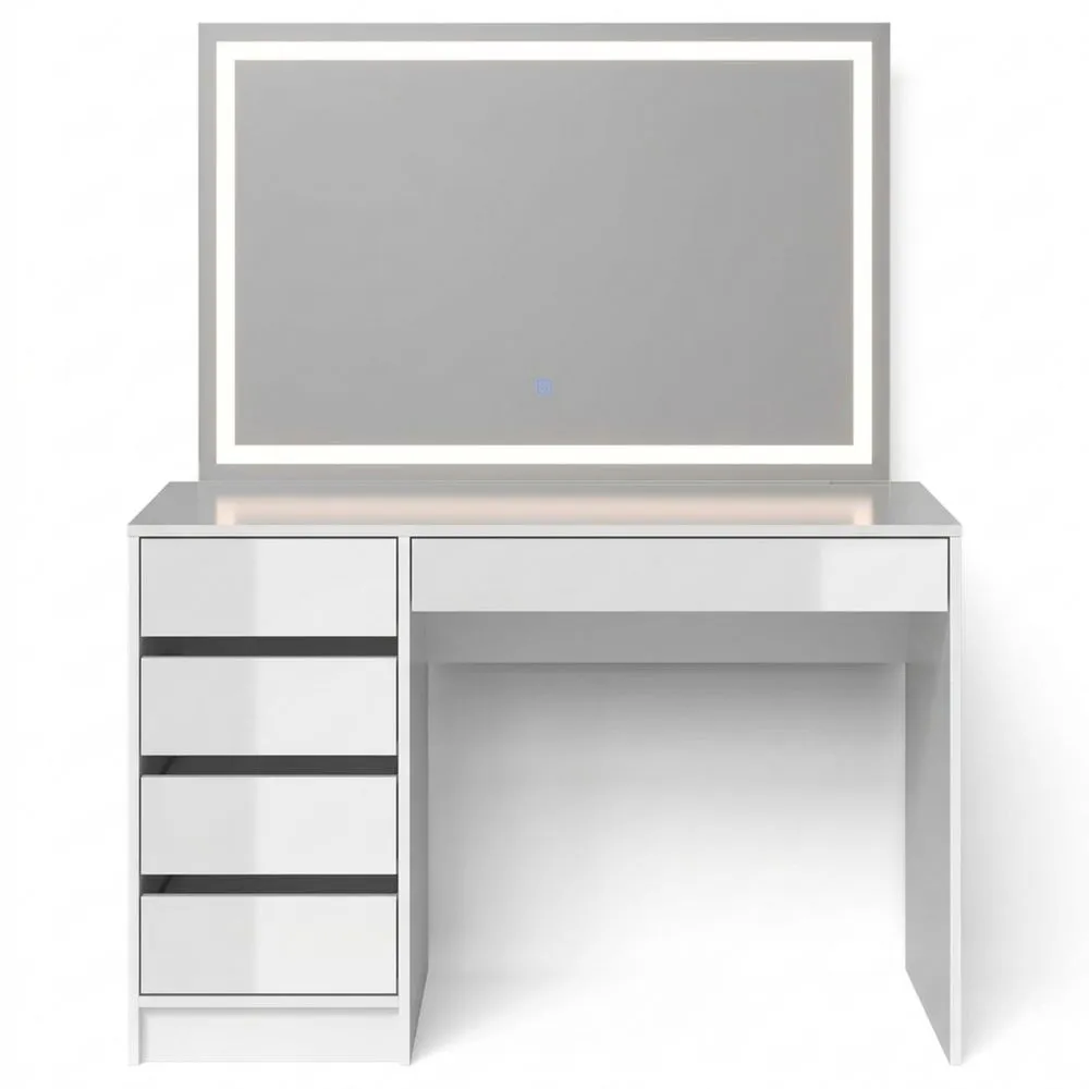 Moderner Schminktisch mit LED und Stauraum, 120 cm, Weiß