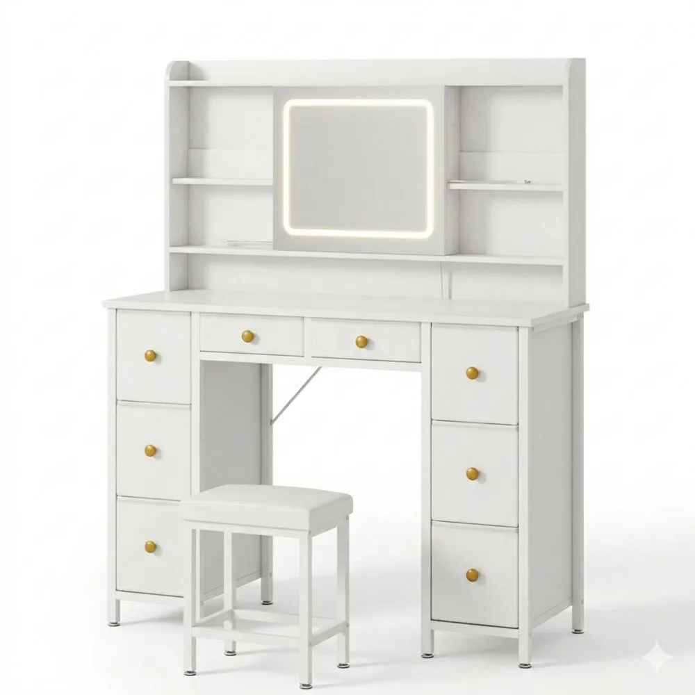 Kosmetiktisch mit LED-Spiegel und USB-Anschlüssen