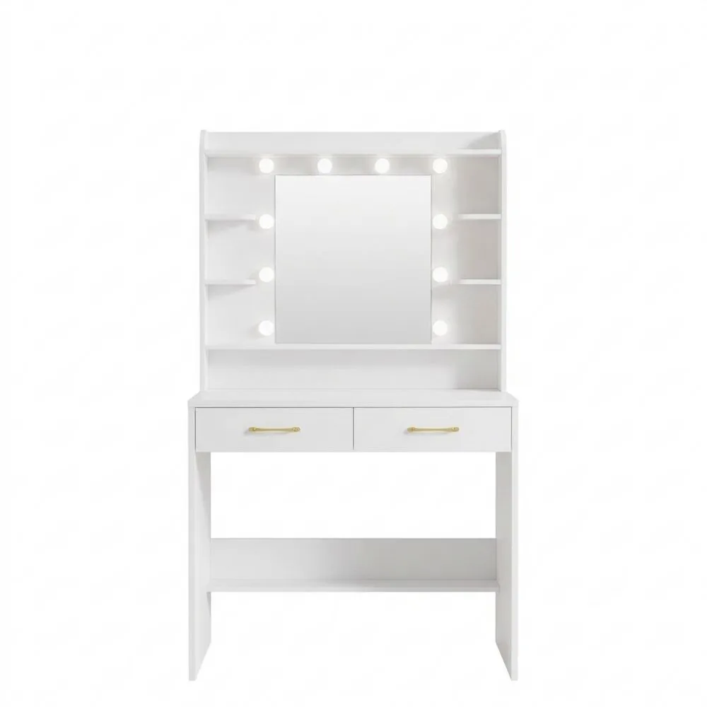 Schminktisch mit Spiegel und verstellbarer Helligkeit, 2 Schubladen und Ablagen, 40 x 80 x 149 cm, Weiß
