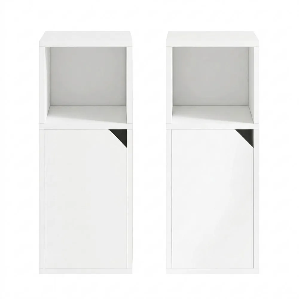 Schmaler Nachttisch im 2er Set mit Tür und Fach, Holz, Weiß, B24 x T29 x H62 cm, für Schlafzimmer oder Wohnzimmer