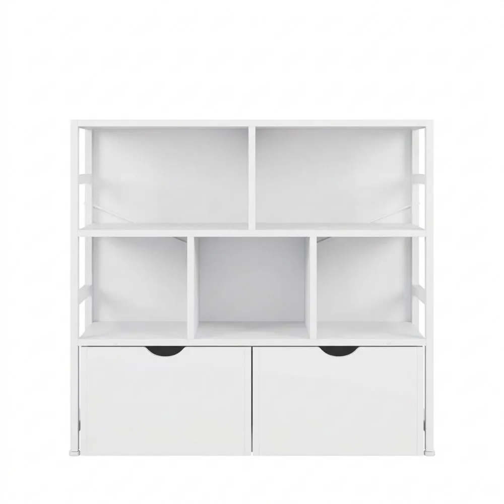 Multifunktionales Bücherregal mit Schubladen und Fächern, Holz und Metall, ideal für Wohn- und Arbeitsräume