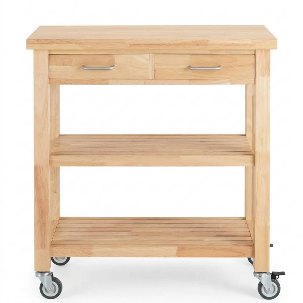 Küchenwagen aus Gummiholz mit Arbeitsplatte und Rollen