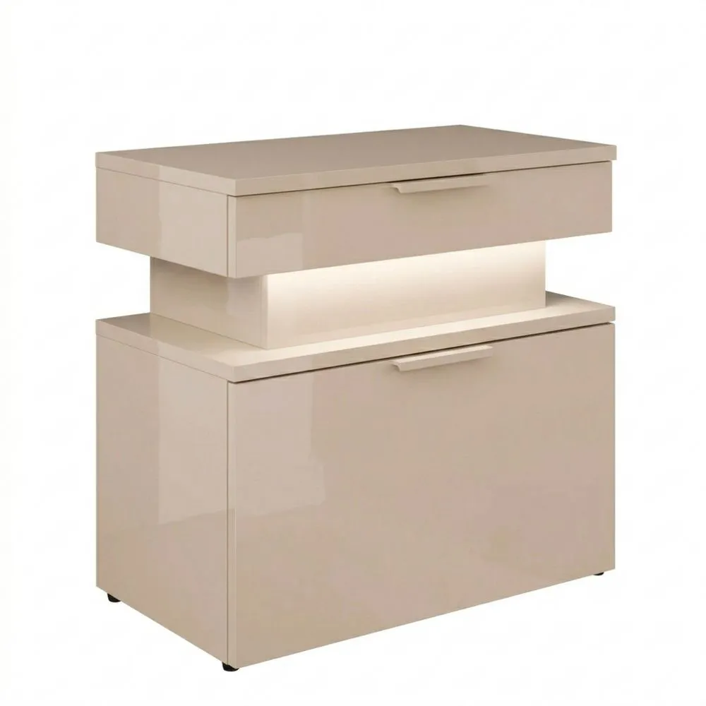 Nachttisch mit LED Beleuchtung und Grifflosem Öffnungssystem in Wüstensand