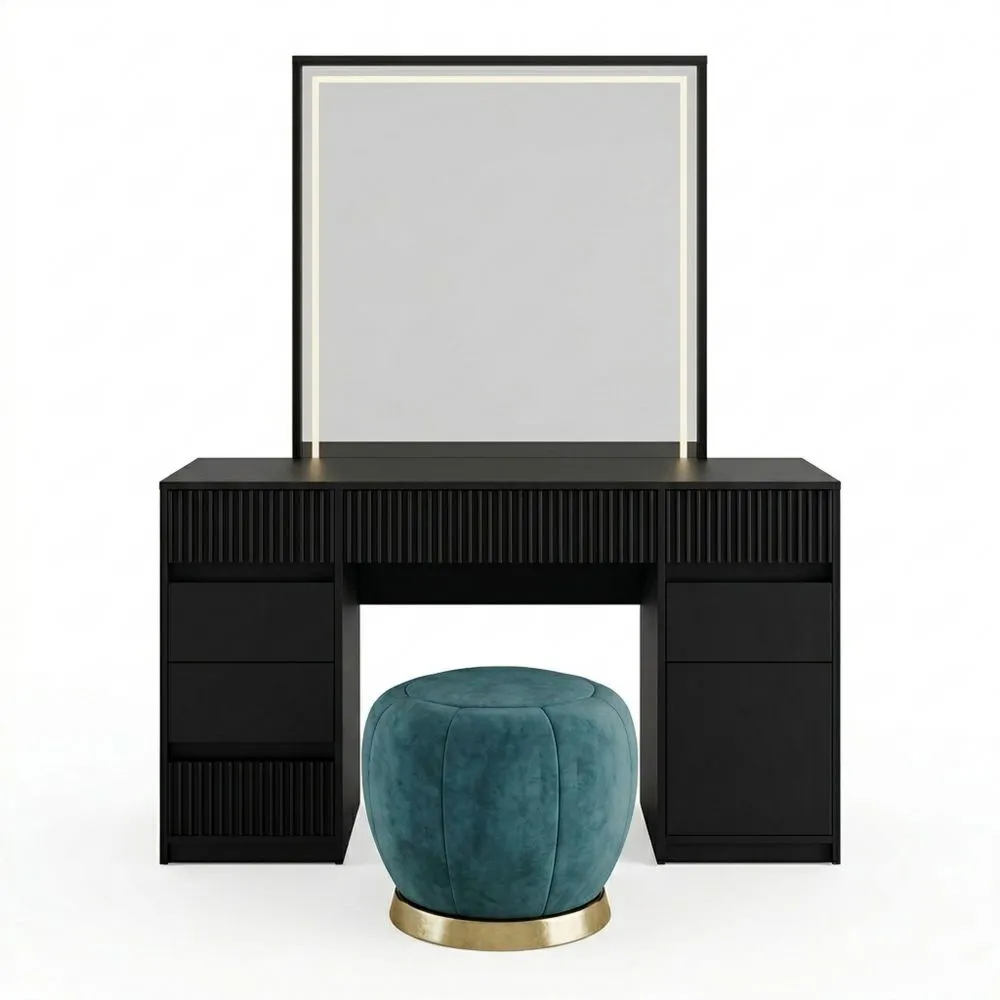 Schminktisch in Schwarz, 120 cm, praktische Aufbewahrung für Make-up und Schmuck