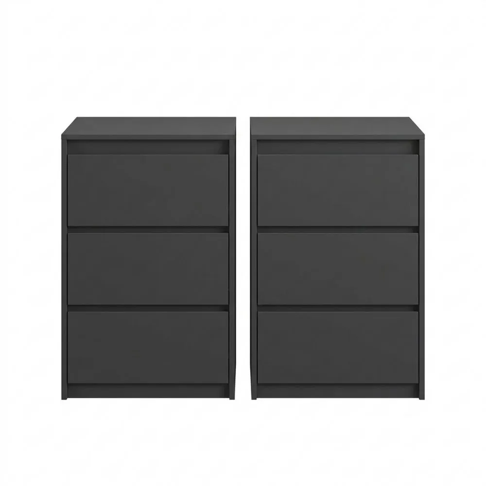 Nachttisch mit USB- und AC-Anschlüssen, 3 Schubladen, Schwarz