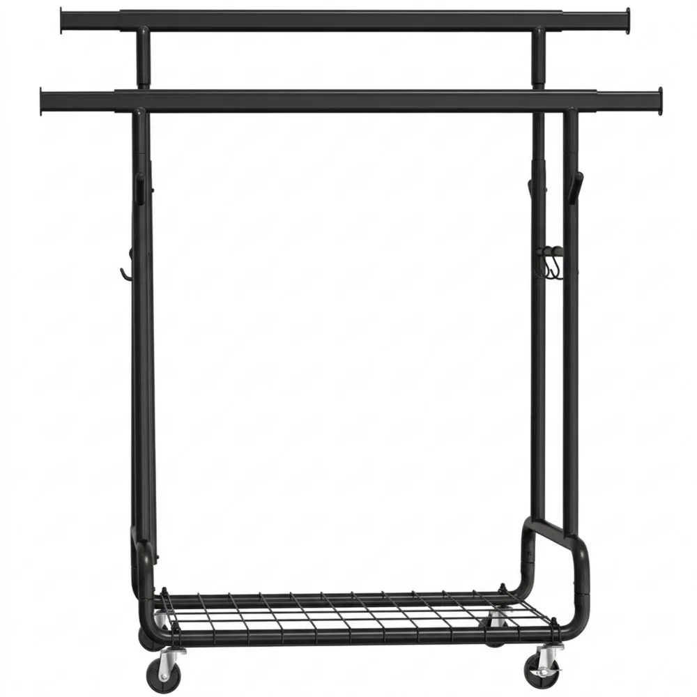Schwerlast-Garderobenständer mit Rollen und verstellbaren Kleiderstangen