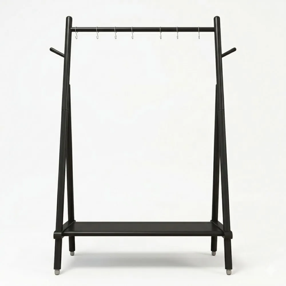 Mobiler Kleiderständer aus Holz mit Regal und Haken