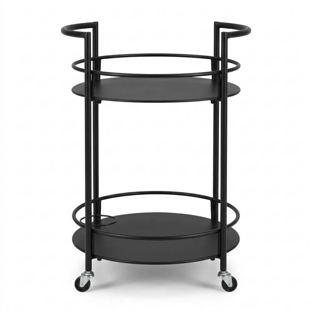Metall-Servierwagen mit Runddesign, schwarz, 46 cm Durchmesser