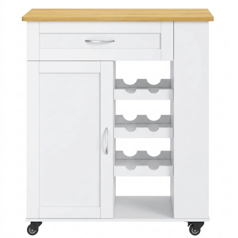 Rollbarer Küchenwagen mit Weinregal und Ablageflächen