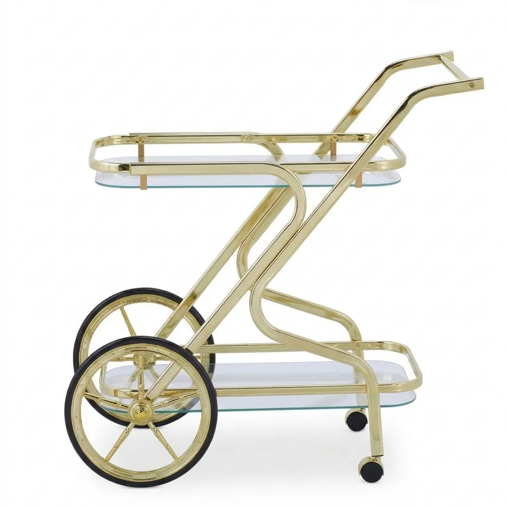 Mehrzweck-Küchenwagen mit 2 Ebenen und Rollen, Glas und Eisen, HBT: 80 x 43 x 85 cm, Eleganter Barwagen