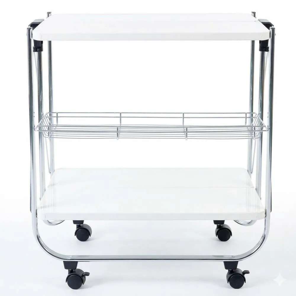 Multifunktionaler Servierwagen mit Netzkorb und Rädern, 2 Regale, ideal für Küche und Hotel