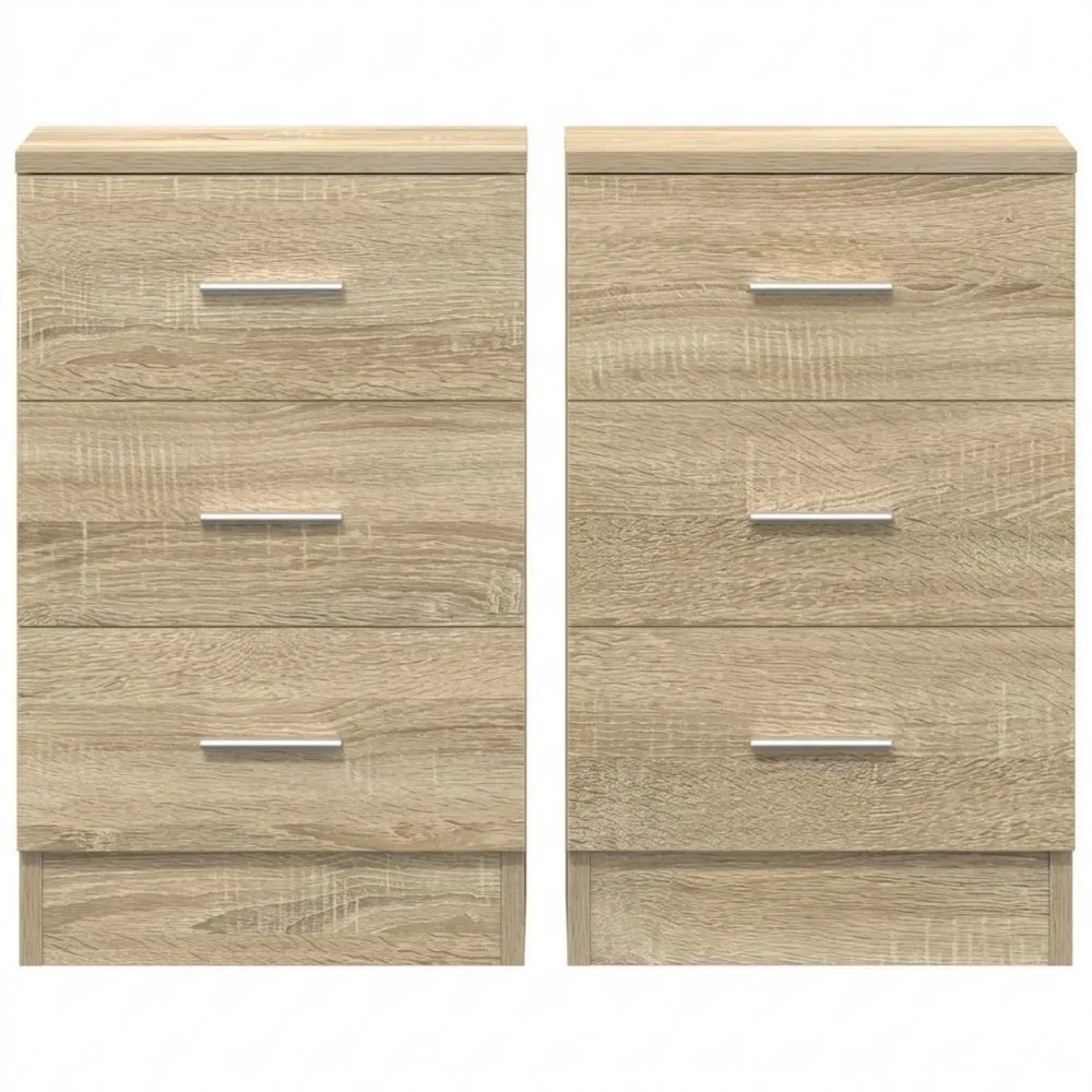 Nachtschrank mit 3 Schubladen aus Holzwerkstoff, Sonoma-Eiche, 38x35x56 cm
