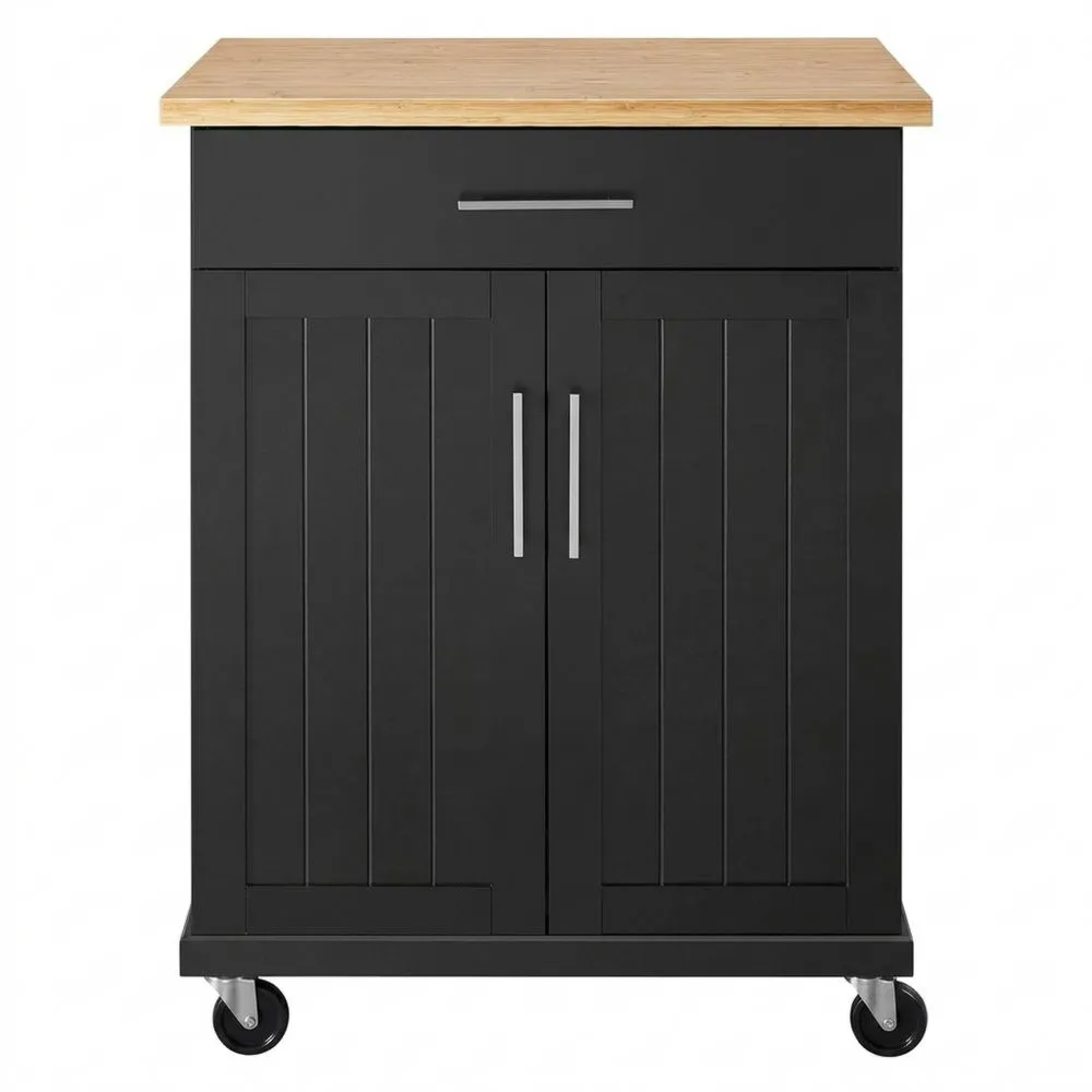 Praktischer Küchentrolley mit Schublade und Stauraum, Holzarbeitsplatte, 66 x 45,5 x 91,5 cm, Landhausstil, Schwarz